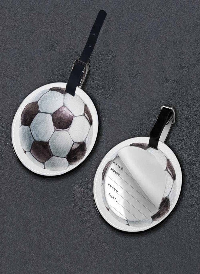 TKS MITLAN 1 Pack Football PU Leather Travel Cruise Luggage Tag Watercolor Ball Soccer Team Game Symbol Baggage Bag Backpack Instrument with Privacy Flap Name ID Label Suitcase(Round) - Image 3